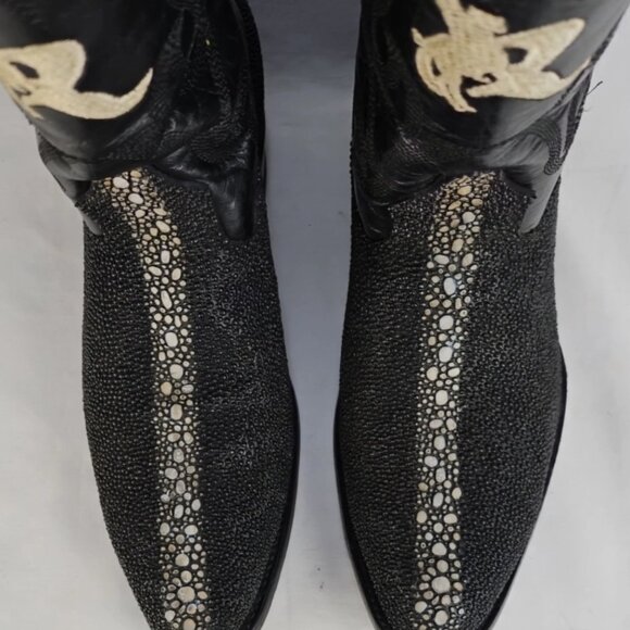 Stingray Cowboy Boots Rogers Black Exotic Western Men’s US 8.5 Pull On Like New - Picture 3 of 11